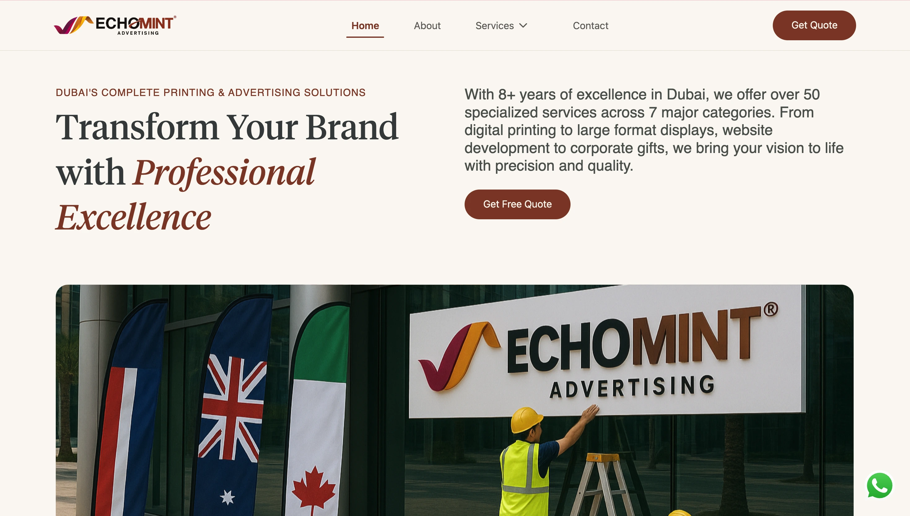 EchoMint advertisement website design and development project